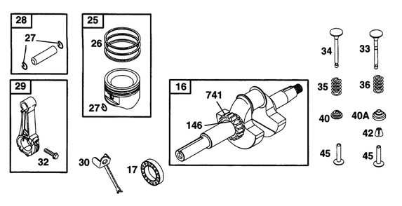 Piston Grp, Crankshaft Diagram and Parts List for 226432-0057-XX  Briggs and Stratton Engine